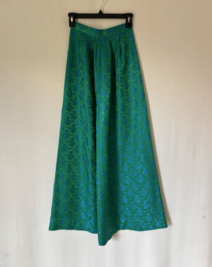 Vintage Maxi Full Skirt XXS Green Long Maxi Aline Gold 60s 70s